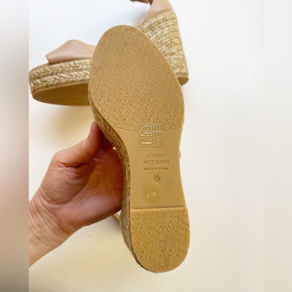 Stuart Weitzman Womens Nudistcurve Beige Peep Toe Wedge Sandals Shoes 7.5 - Picture 5 of 11